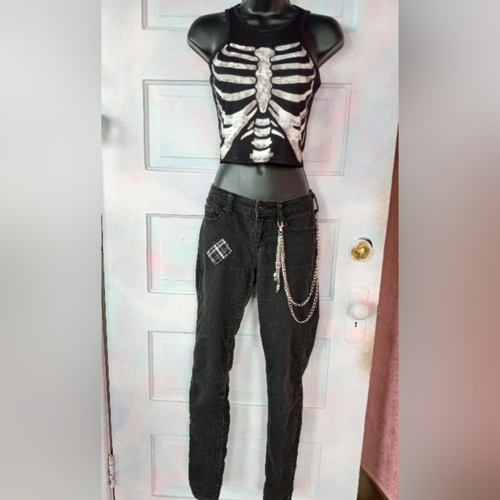 Frankensteins Monster & Bride mashup custom OOAK unique skinny jeans! - Picture 5 of 12